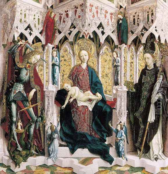 The Virgin and Child Enthroned with Angels and Saints 1480-90 Oil Painting - Michael Pacher