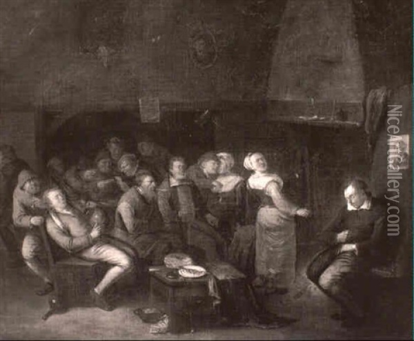 Figures Merrymaking In A Tavern Interior Oil Painting - Egbert van Heemskerck the Elder