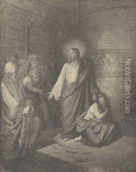 Jesus And The Woman Taken In Adultery Oil Painting - Gustave Dore