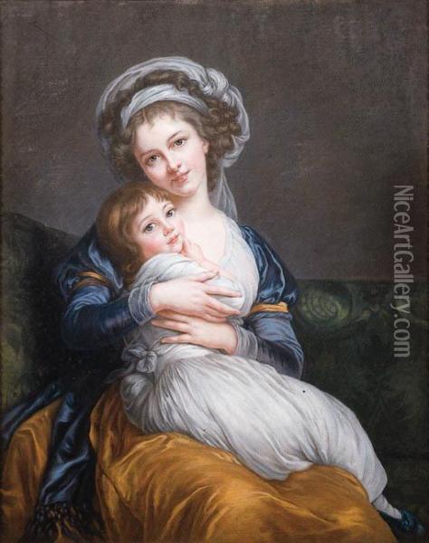 Selfportrait Of The Artist With Her Daughter Oil Painting - Elisabeth Vigee-Lebrun