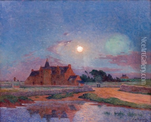 Manoir De Kervaudu, Au Clair De Lune, Le Croisic Oil Painting - Ferdinand du Puigaudeau