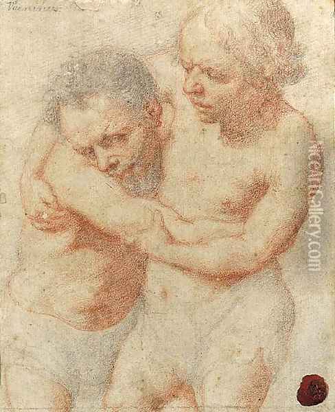 Two dwarfs wrestling Oil Painting - Ottavio Vannini
