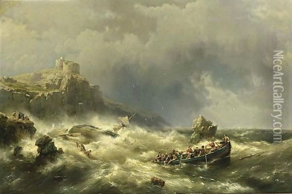 A Shipwreck Near The Coast Oil Painting - Hermanus Koekkoek