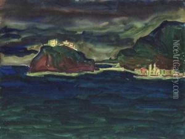 Mittelmeerkuste Mit Festung Auf Kleiner Insel Oil Painting - Carlos Schneider