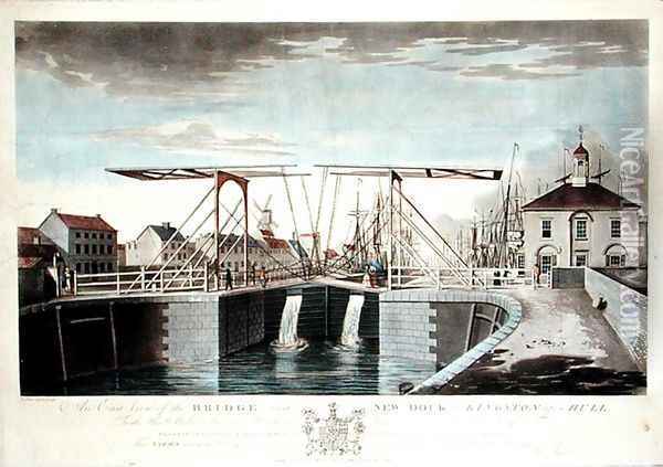 An East View of the Bridge and New Dock at Kingston upon Hull, 1786 Oil Painting - Robert Thew