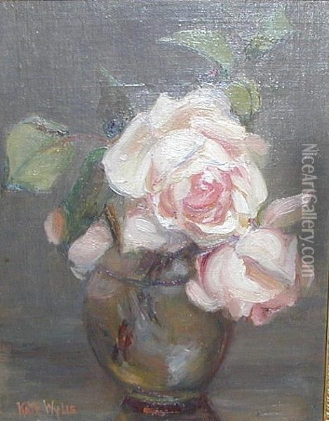Pink Roses In A Vase Oil Painting - Kate Wylie