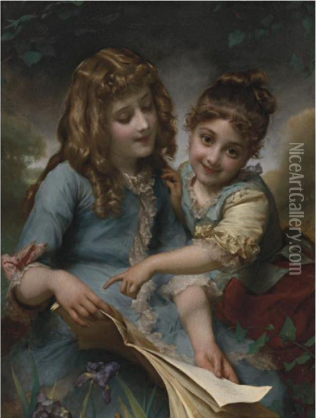 Reading Lesson Oil Painting - Etienne Adolphe Piot