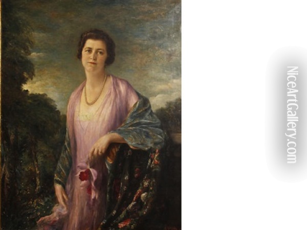 Portrait Of A Woman In Lavender Oil Painting - Adolfo Felice Mueller-Ury