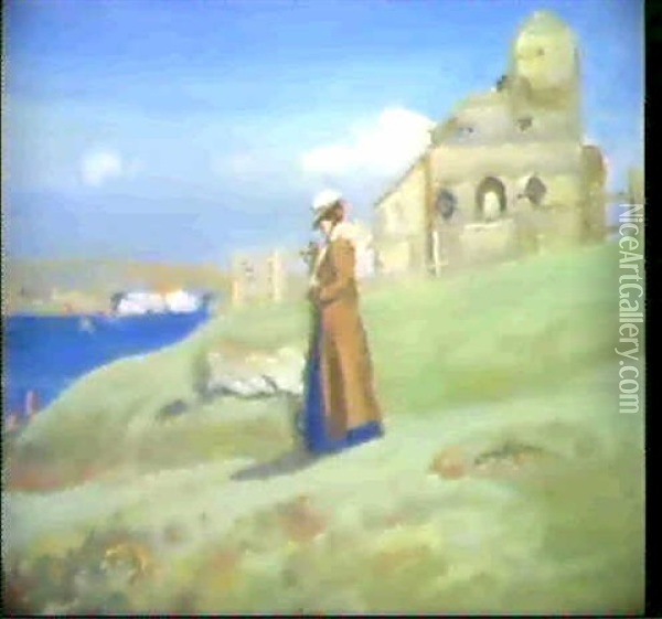 Sea And Cliffs, Newquay, Cornwall Oil Painting - Charles Conder