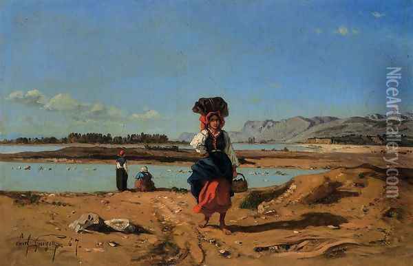 Laundresses by the Durance Oil Painting - Paul-Camille Guigou