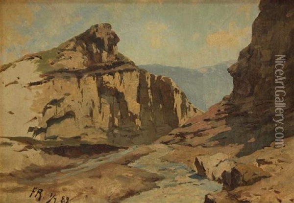 Gebirgsbach Im Kaukasus (study) Oil Painting - Franz Roubaud