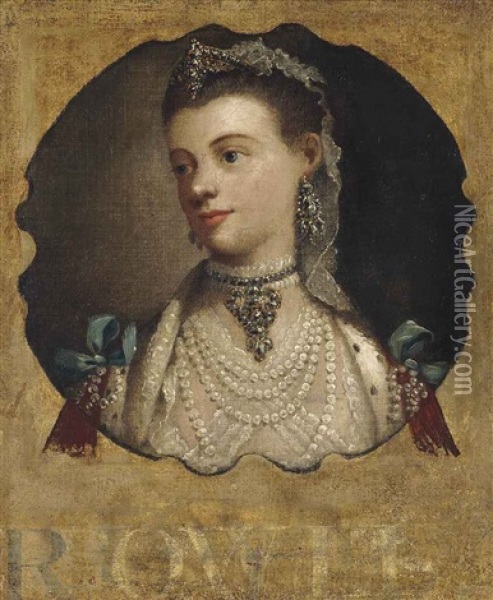 Portrait Of Queen Charlotte (1744-1818), Bust-length, In A Lace And Fur-trimmed White Dress, With A Pearl Necklace, Earrings And Head-dress... Oil Painting - Thomas Frye