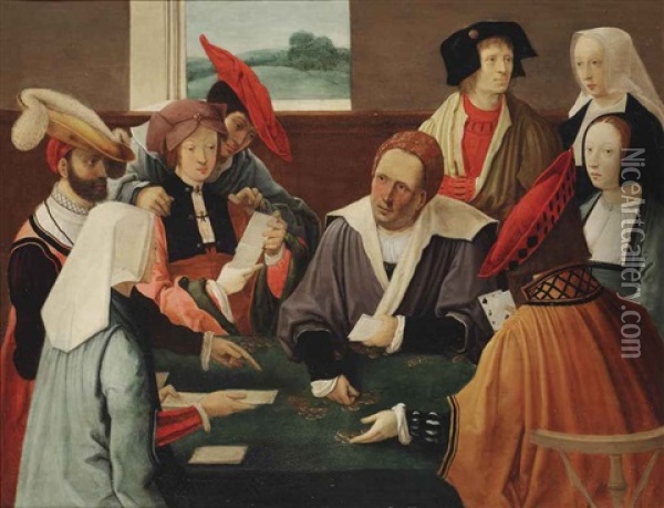 The Card Players Oil Painting - Lucas Van Leyden