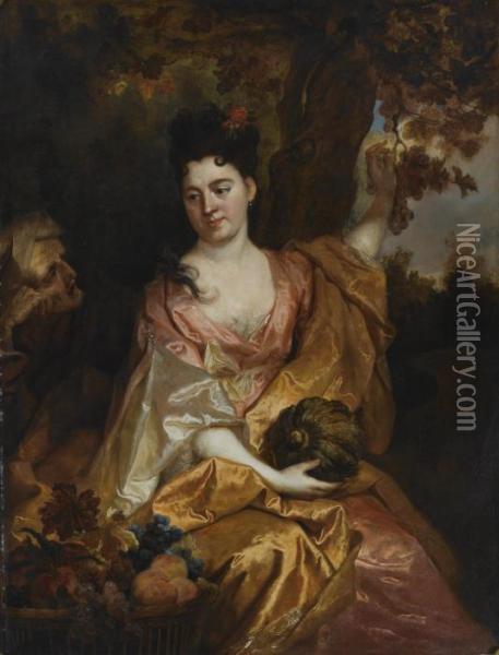 Portrait Of A Lady As Pomona, Beside Her Vertumnus Oil Painting - Nicolas de Largillierre