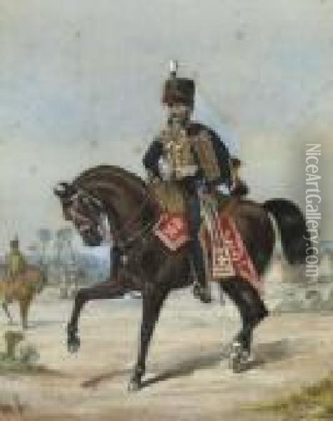 Portrait Of An Officer Of The 
3rd Hussars; And Portrait Of An Officer Of The 10th Royal Hussars In 
India (one Illustrated) Oil Painting - Richard Simkin