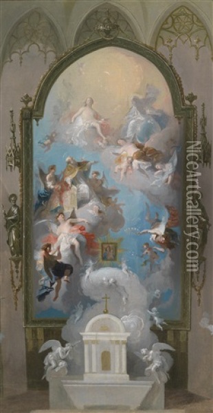 Die Apotheose Des Heiligen Augustinus (after A Fresco By Franz Anton Maulbertsch) Oil Painting - Joseph Winterhalter