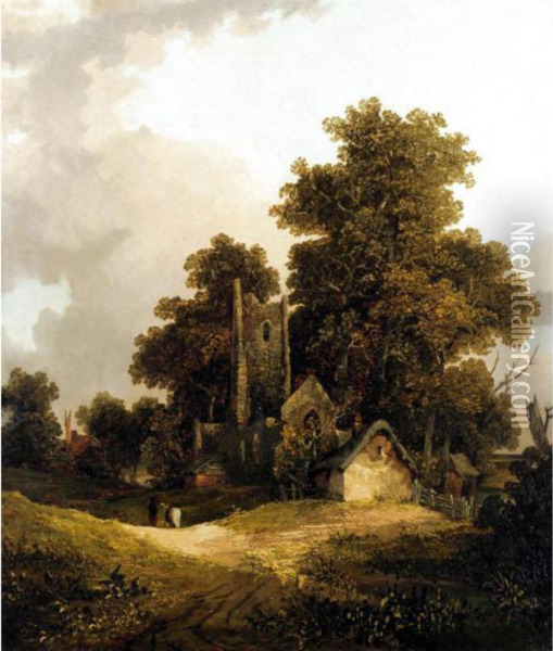 Landscape With A Church Oil Painting - Joseph Paul