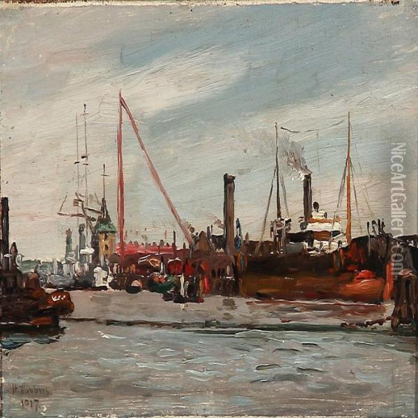 A View From Copenhagen Harbour Oil Painting - Holger Peter Svane Lubbers