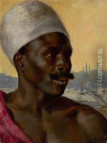 Portrait Eines Afrikaners Oil Painting - Carl Leopold Mueller