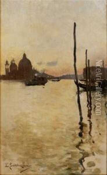 Laguna Veneciana Con Gondolas Al Atardecer Oil Painting - Emilio Sanchez-Perrier