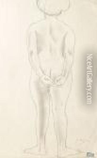 Standing Female Nude, Back View Oil Painting - Jules Pascin