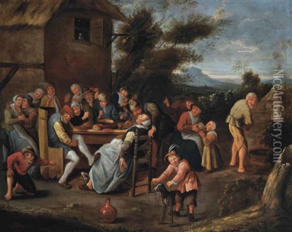 Peasants Feasting Outside An Inn Oil Painting - Jan Miense Molenaer