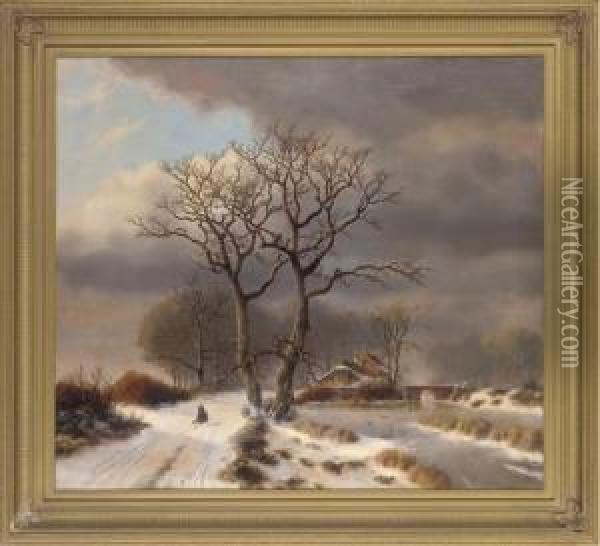 Returning Home Through The Snow Oil Painting - C.H. Waardenburgh