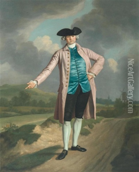 Portrait Eines Edelmannes In Einer Weiten Landschaft Mit Einer Windmuhle Oil Painting - Thomas Gainsborough