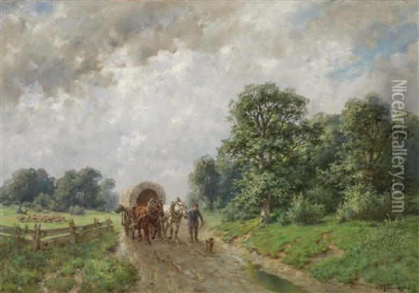 Farmer With Covered Wagon Oil Painting - Desire Thomassin