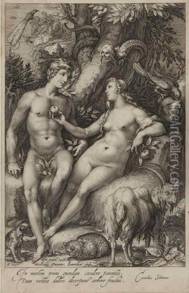 Eve Giving Adam The Forbidden Fruit Oil Painting - Jan Pietersz. Saenredam