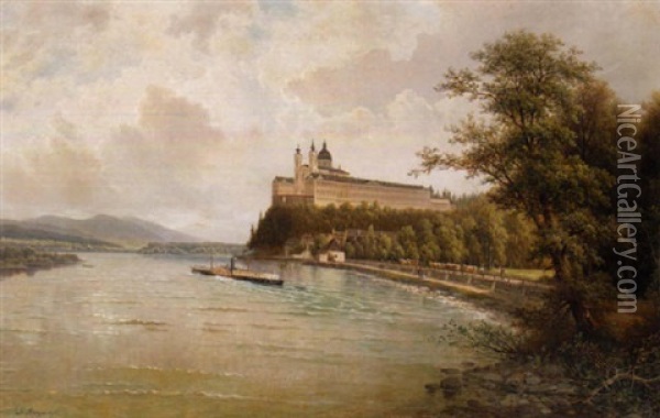 Blick Vom Donauufer Auf Stift Melk/no Oil Painting - Josef Burgaritzky