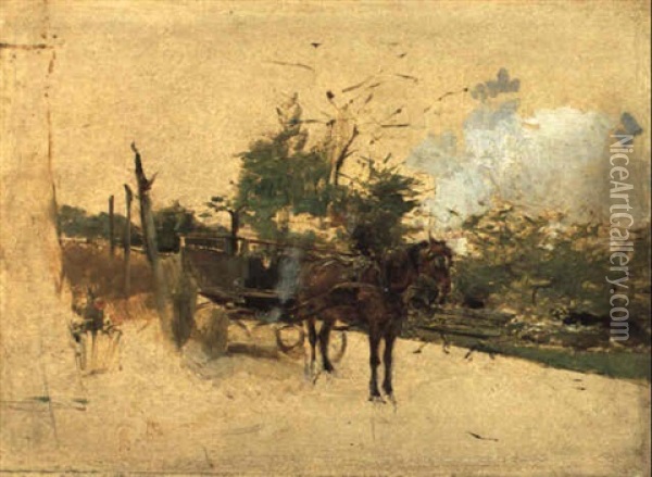 Cavallo Con Carro Da Fieno Oil Painting - Giovanni Boldini