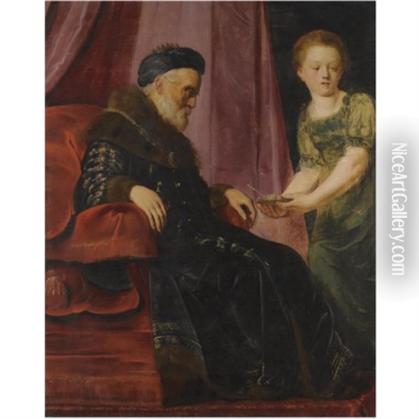 King David And Abishag Oil Painting - Pieter Fransz de Grebber