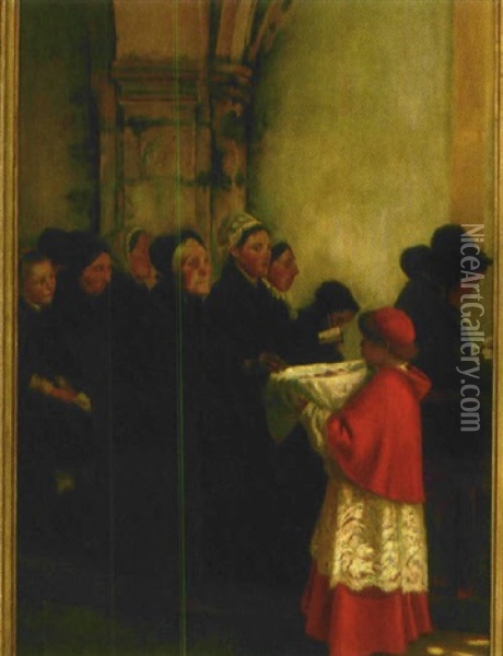 Kirchenszene, Ministrant Und Gemeinde Beim Gottesdienst Oil Painting - Carl Leopold Mueller