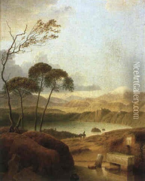 View Of Lake Albano Oil Painting - Joseph Augustus Knip
