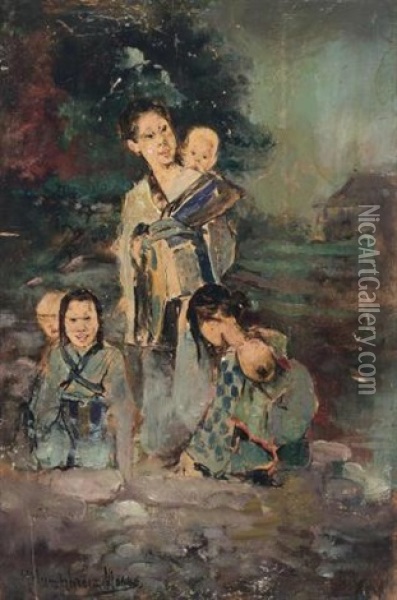 Family Group Oil Painting - Harry Humphrey Moore