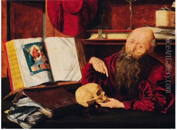 Saint Jerome Dans Son Cabinet Oil Painting - Marinus van Reymerswaele