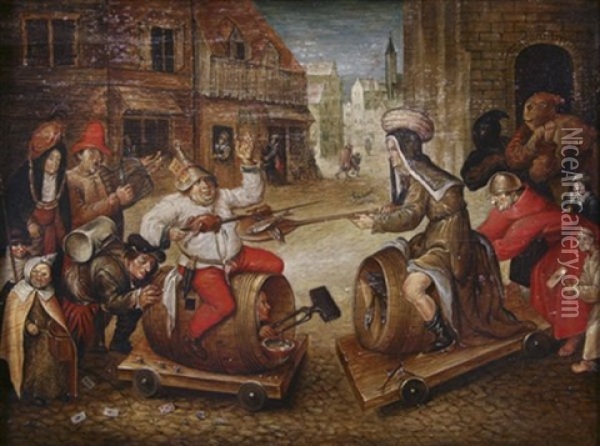 Le Combat De Carnaval Et Careme Ou La Joute Du Gras Et Du Maigre Oil Painting - Pieter Brueghel the Younger