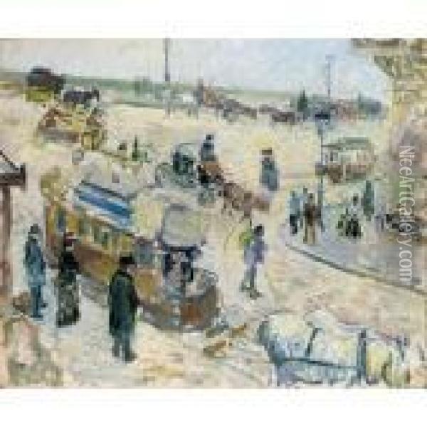 Place De La Republique A Rouen (avec Tramway) Oil Painting - Camille Pissarro