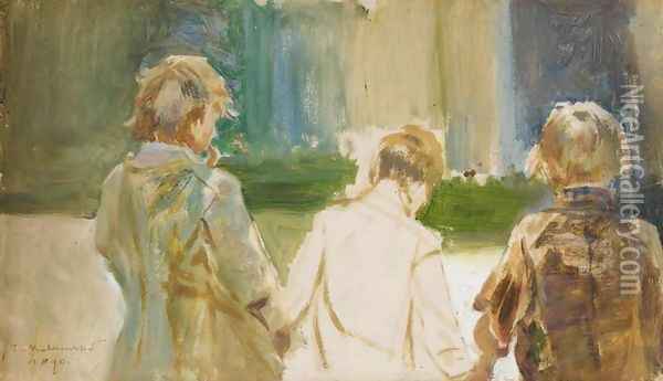 Study of Three Young Boys Oil Painting - Jacek Malczewski