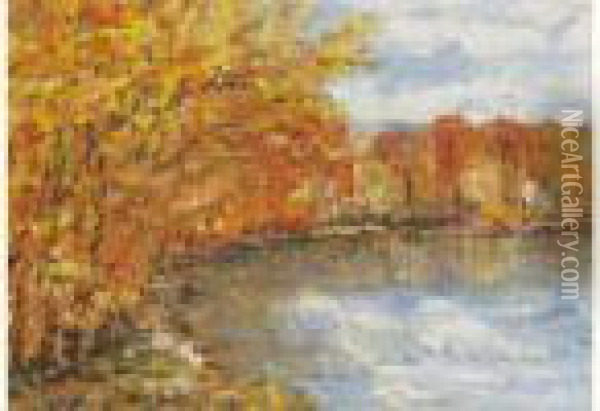 Autumn Lake Oil Painting - Konstantin Ivanovich Gorbatov