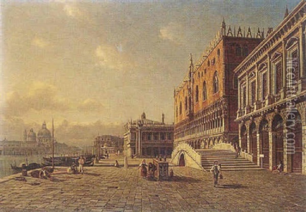 Venedig Mit Blick Vom Palazzo Ducale Zur Chiesa Della Salute Oil Painting - H. Schwan
