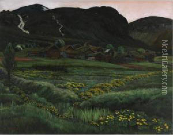 Soleinatt, Jolster (white Night, Buttercups At Jolster) Oil Painting - Nikolai Astrup