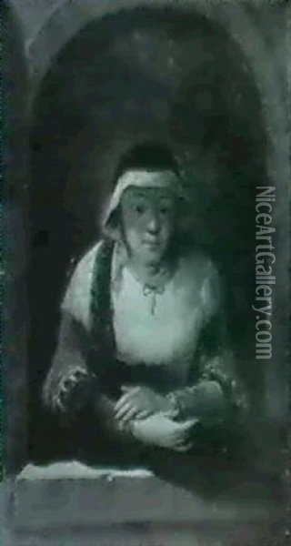 A Woman, Small Half Length, Ata Niche. Oil Painting - Christian Wilhelm Ernst Dietrich