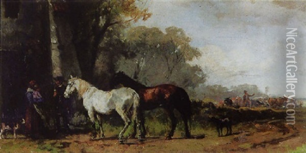 Schwatz Mit Dem Pferdehandler Oil Painting - Ludwig Hartmann