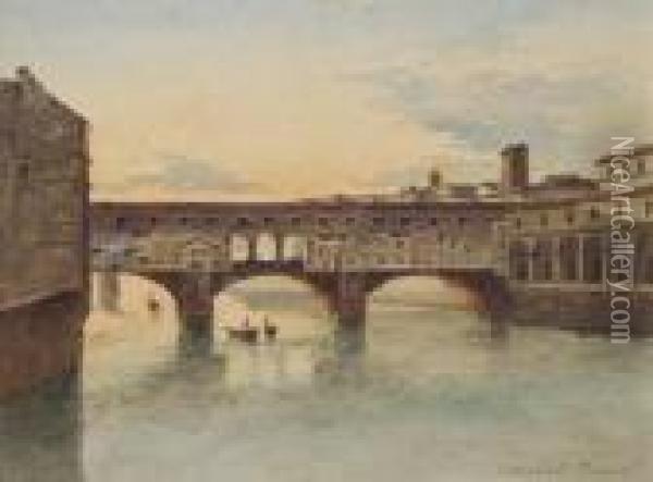 Vue Du Ponte Vecchio A Florence Oil Painting - Frans Vervloet