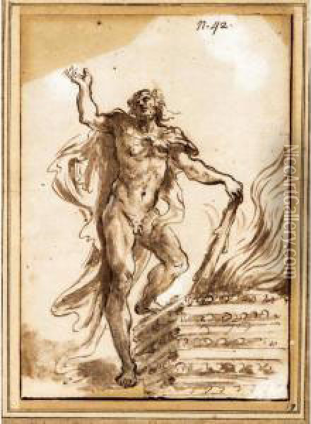 Hercules Mounting The Pyre Oil Painting - Alessandro Algardi