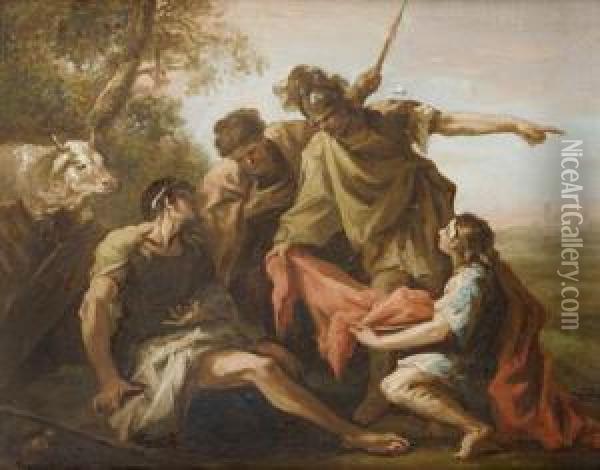 Cincinnatus Abandoning His Plough For The Roman Dictatorship Oil Painting - Giovanni Antonio Pellegrini