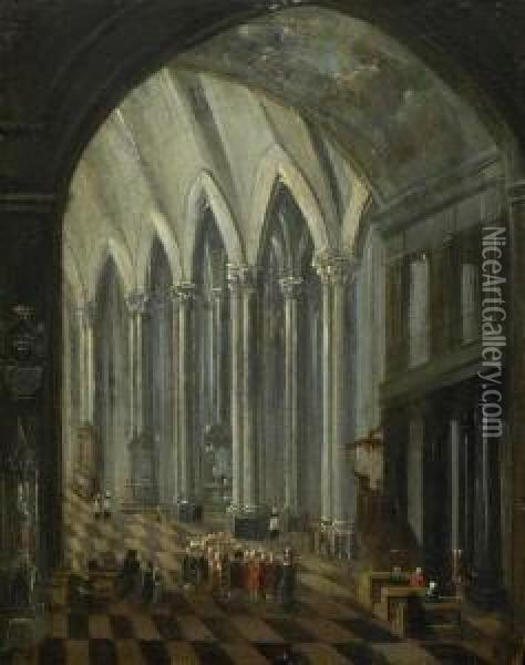 Gotisches Kircheninneres Mit
 Glaubigen. Oil Painting - Christian Stocklin