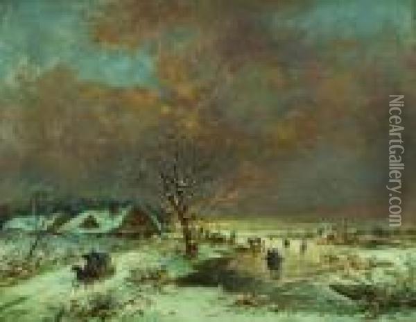 Winterliche Kanallandschaft Oil Painting - Ludwig Fried. Julius Runge